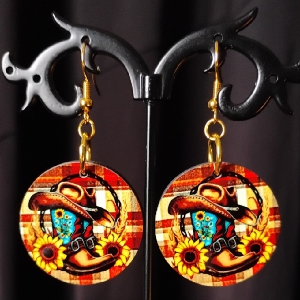 Sunflower Cowboy Hat Earrings